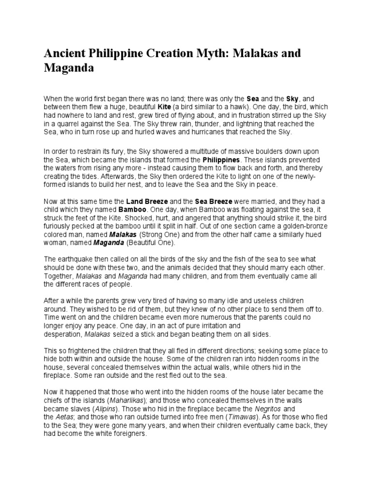 Malakas and Maganda: A Filipino Creation Myth | PDF | Sea | Sky
