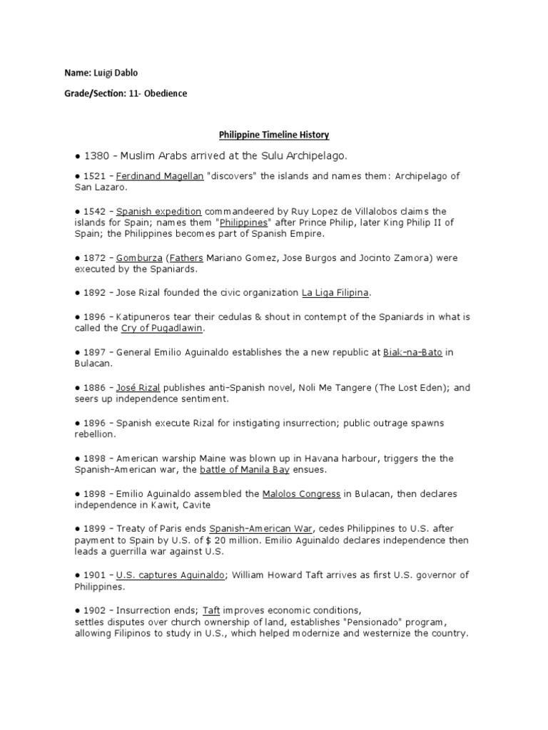 Philippine History Timeline Overview | PDF | Corazon Aquino | President ...
