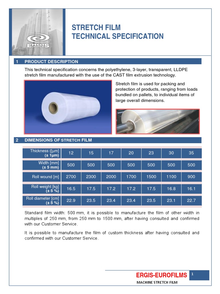 LLDPE Stretch Film Technical Specifications | PDF | Packaging And ...