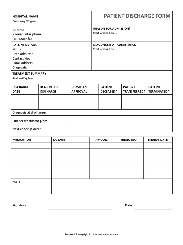 Patient Discharge Form Template | PDF
