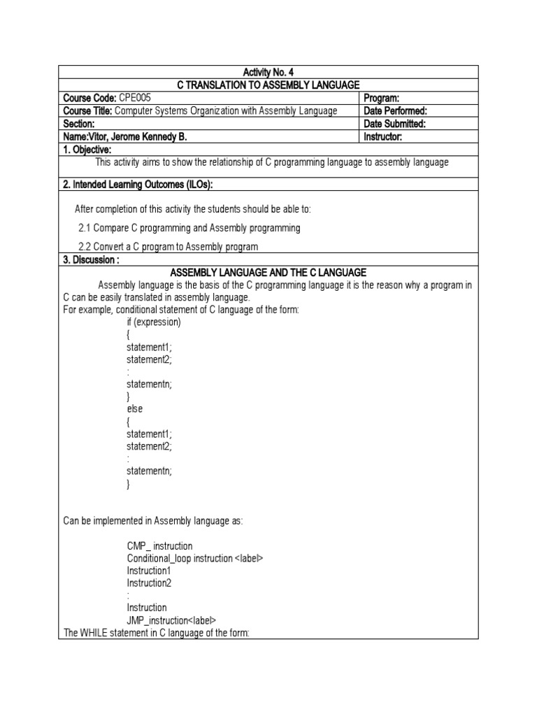 C to Assembly Language Conversion Guide | PDF | Assembly Language | C ...