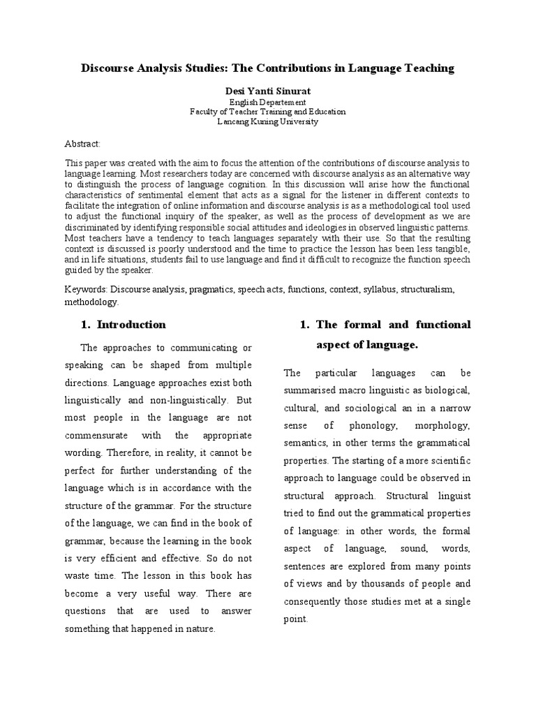 Discourse Analysis in Language Teaching | PDF | Question | Linguistics