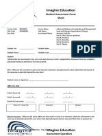 Imagine Education: Student Assessment Cover Sheet