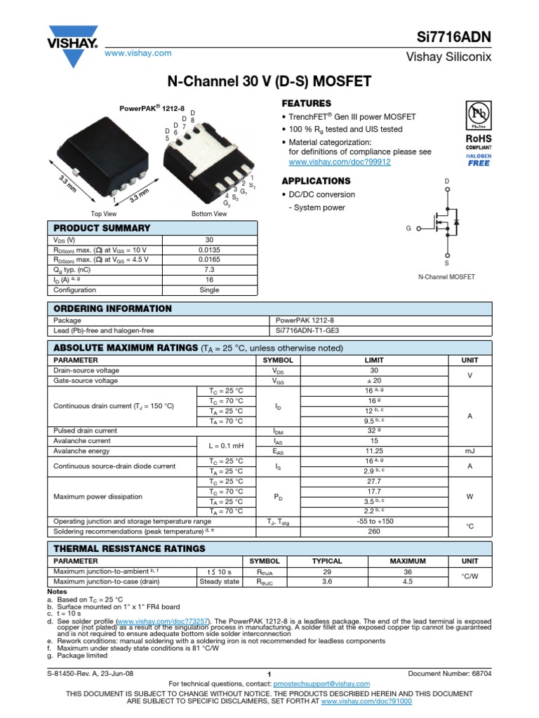 Si 7716 Adn | PDF | Field Effect Transistor | Diode