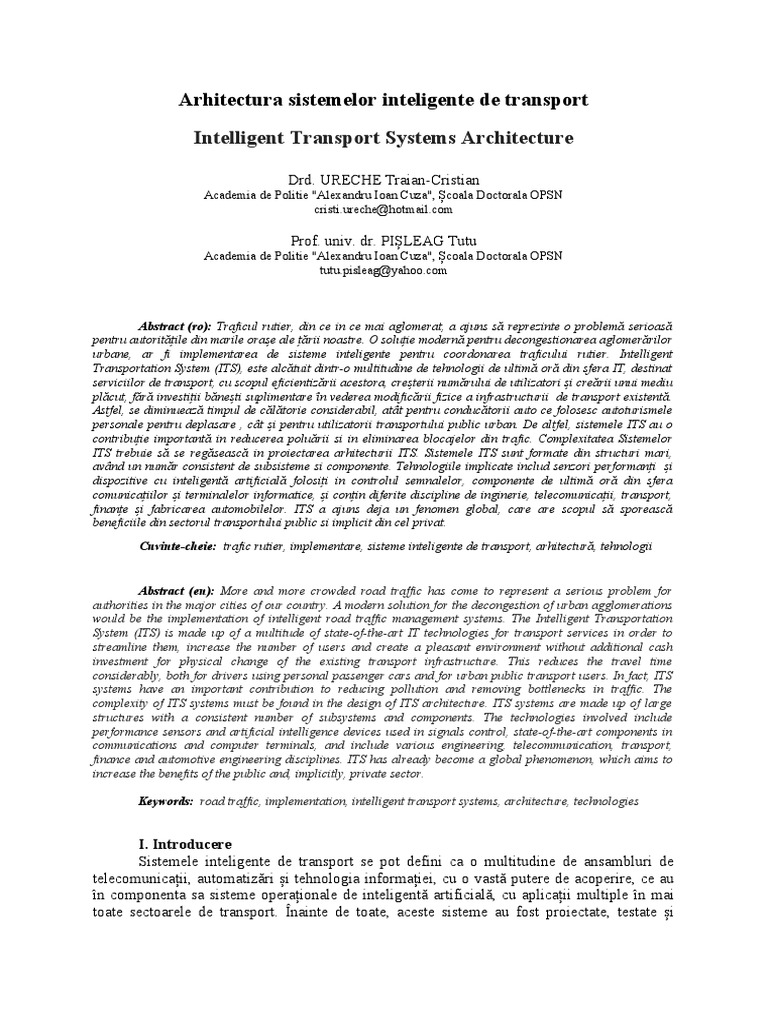 Intelligent Transport Systems Architecture | PDF