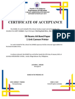 Certificate of Acceptance: 50 Reams A4 Bond Paper 1 Unit Cannon Printer