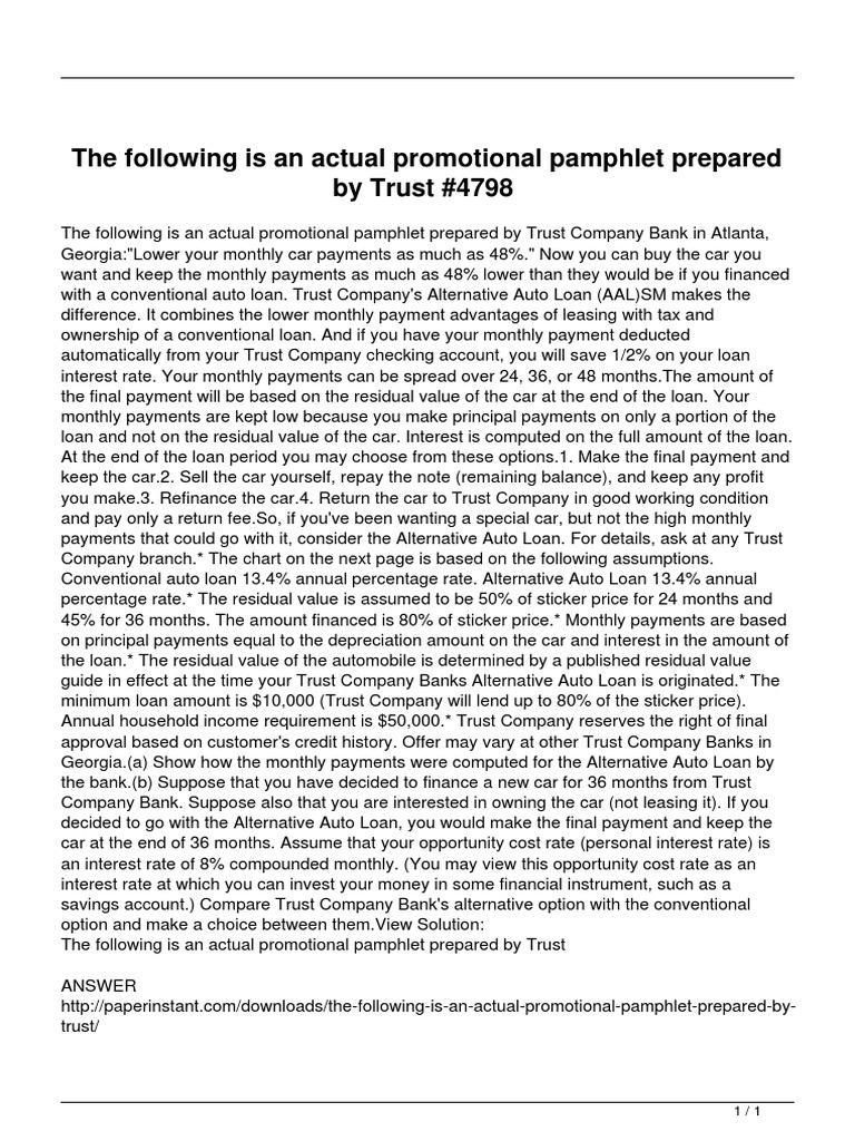 The Following Is An Actual Promotional Pamphlet Prepared by Trust | PDF ...