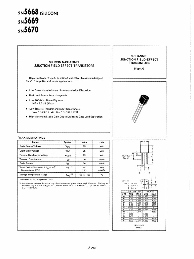 (Silicon) N Channel Junction Field Effect Transistors PDF Field
