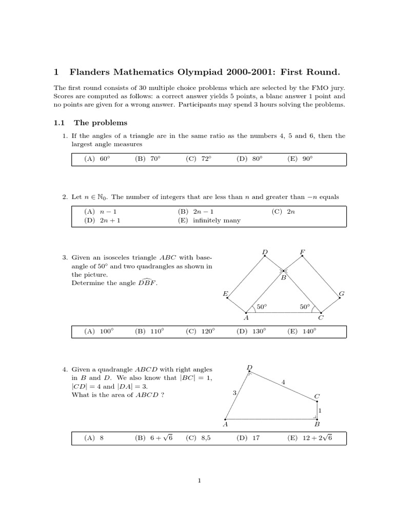 1 Flanders Mathematics Olympiad 2000-2001: First Round.: 1.1 The ...