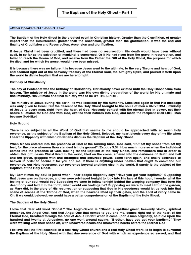 Baptism of The Holy Ghost Part 1 | Download Free PDF | Baptism With The ...