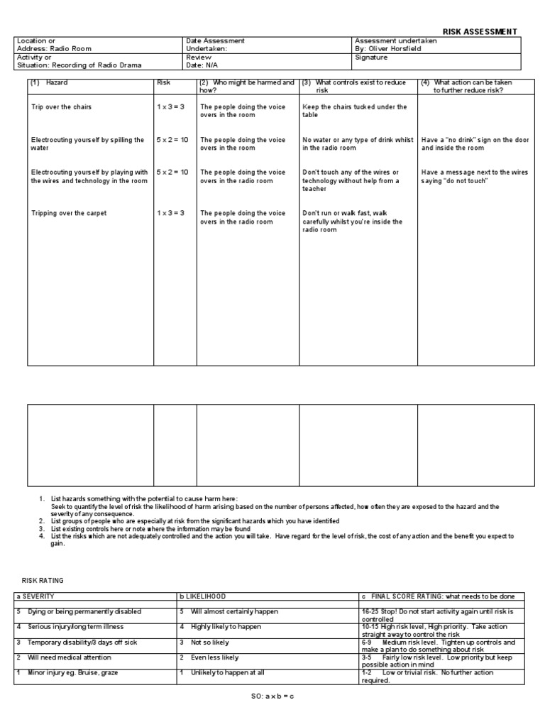 Radio Room Risk Assessment Guide | PDF | Risk Assessment | Risk