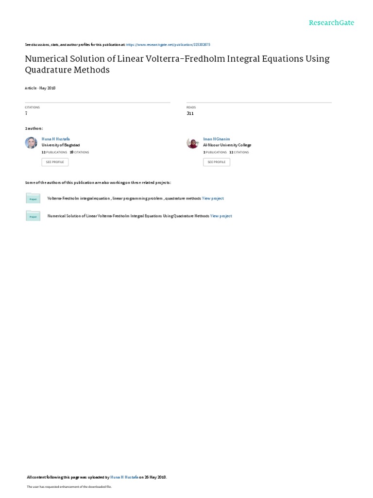 Numerical Solutions of Integral Equations | PDF | Numerical Analysis ...