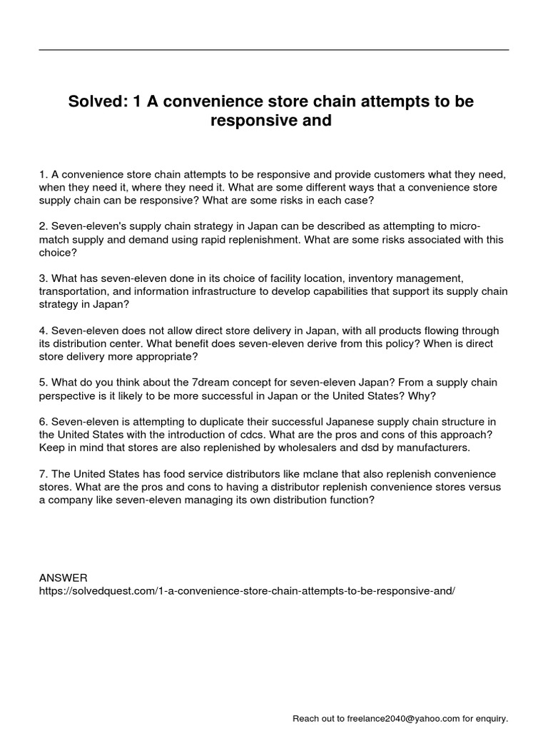 Convenience Store Supply Chain Strategies | PDF | Supply Chain ...