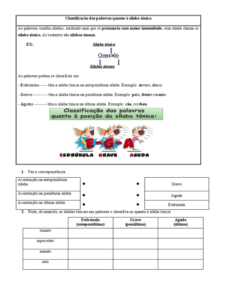 Classificação Das Palavras Quanto À Sílaba Tónica | PDF