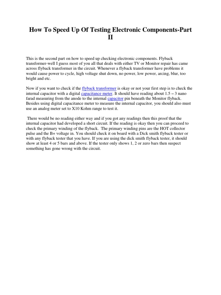 Testing Electronic Components PDF Capacitor Diode