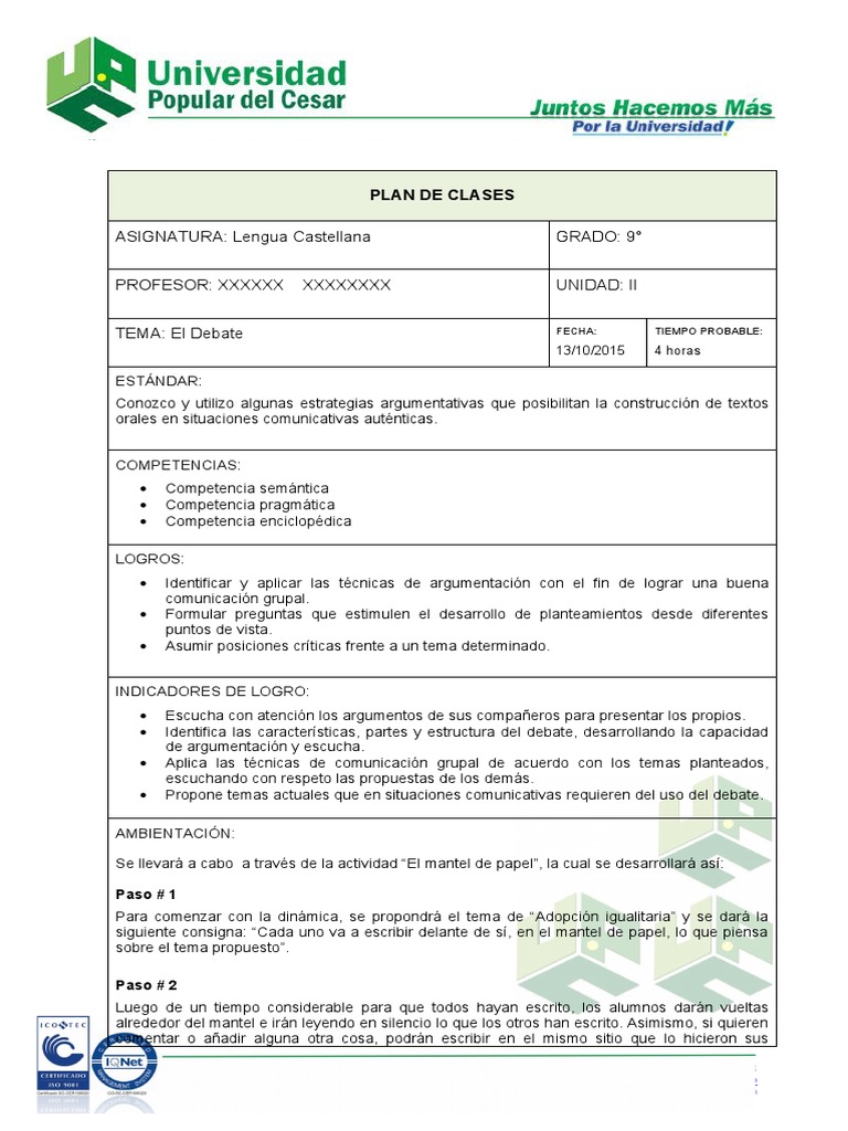 Plan de Clases - Ejemplo | PDF | Crecimiento personal y profesional ...
