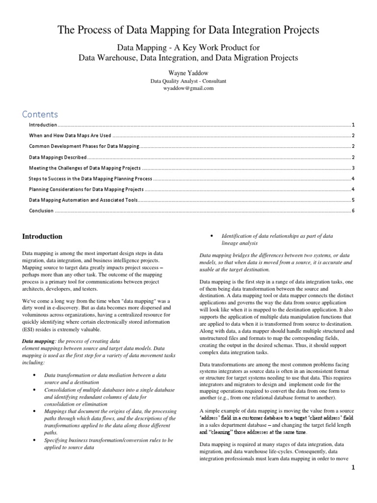 The Process of Data Mapping For Data Integration Projects | PDF ...