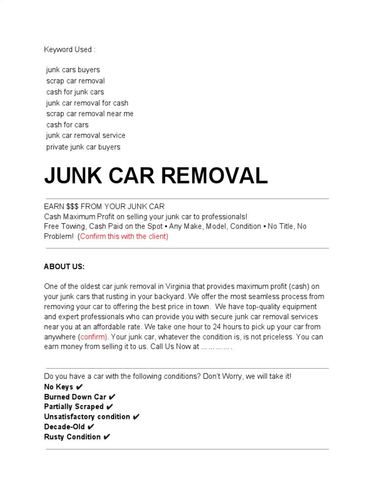 Junk Car Removal Content PDF Car Business