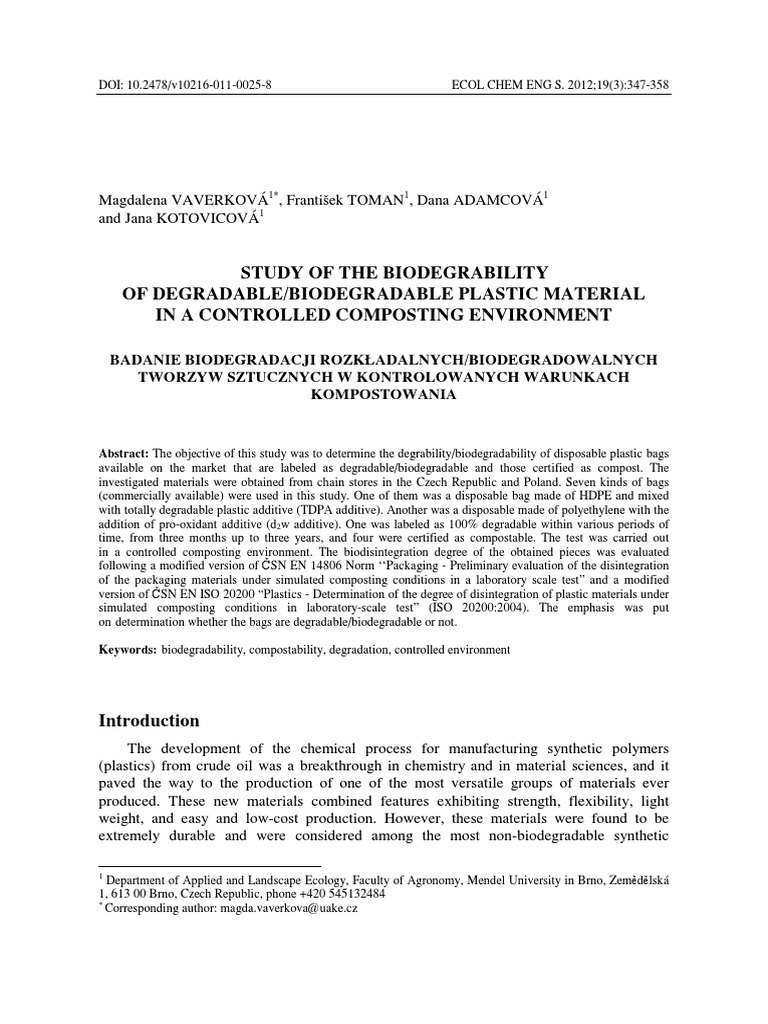 Biodegradability of Compostable Plastics | PDF | Biodegradation | Plastic