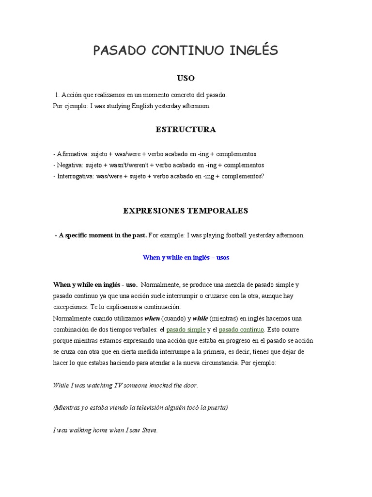 Pasado Continuo en Inglés: Uso y Estructura | PDF | Morfología ...