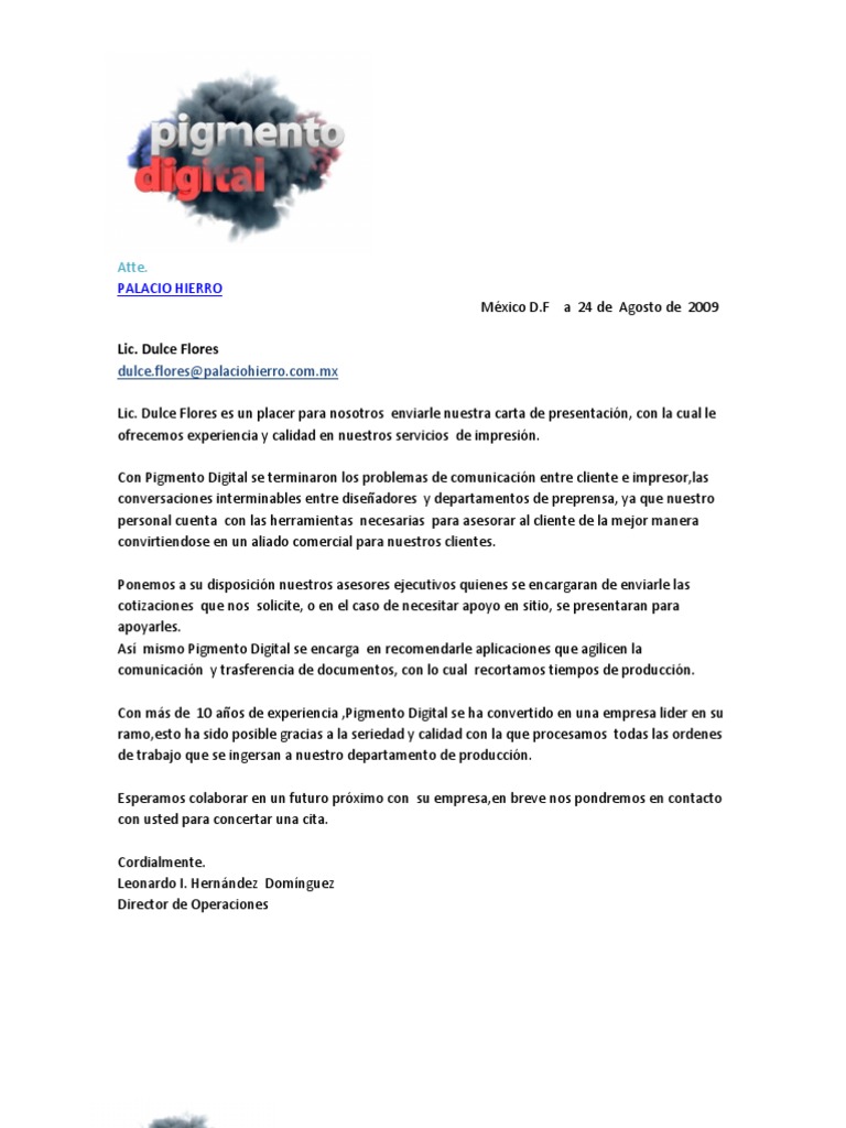 CARTA DE PRESENTACION Y CATALOGO DE SERVICIOS PIGMENTO DIGITAL
