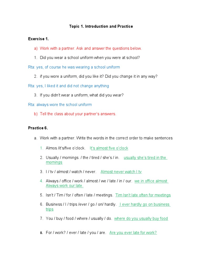Partner Q&A Practice Exercise | PDF | Career & Growth | Language Arts ...