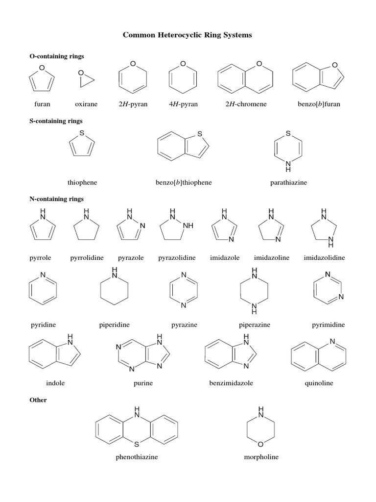 Common Heterocyclic Ring Systems: O O O O O O | PDF