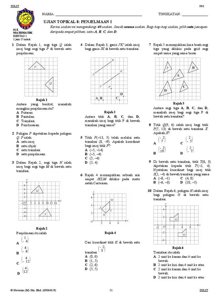 Maths F2 Topical Test 8 (BM) | PDF