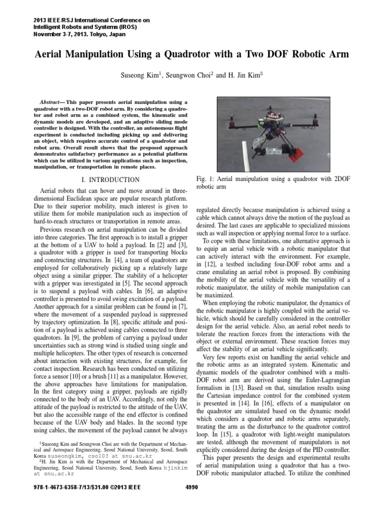 Aerial Manipulation Using A Quadrotor With A Two DOF Robotic Arm | PDF