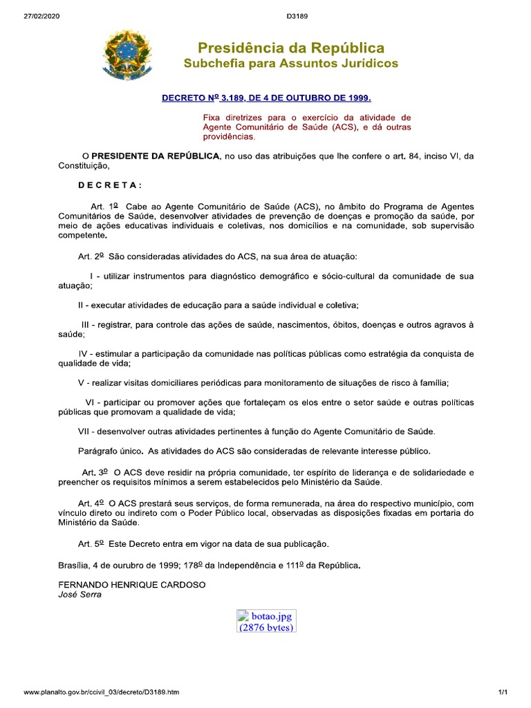 Decreto 3189-99 - ACS | PDF