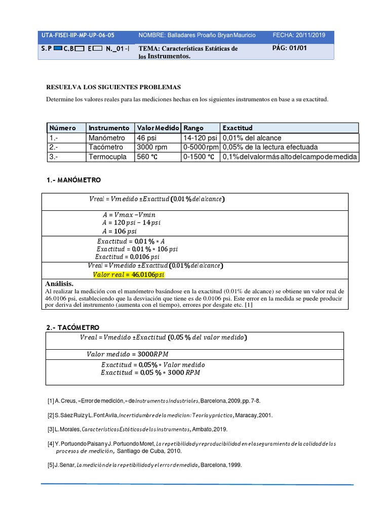 Cálculo de Errores y Sensibilidad en Mediciones | PDF | Incertidumbre ...