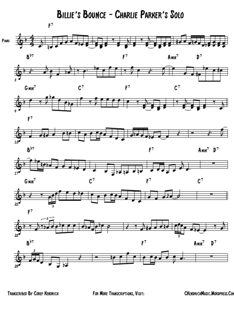 Billie S Bounce Charlie Parker Solo Concert Pdf