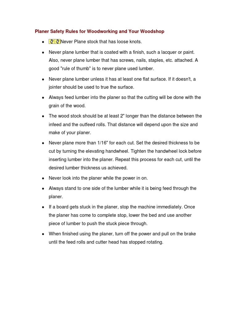 TMJ PF2 Planer Safety Rules For Woodworking and Your PDF