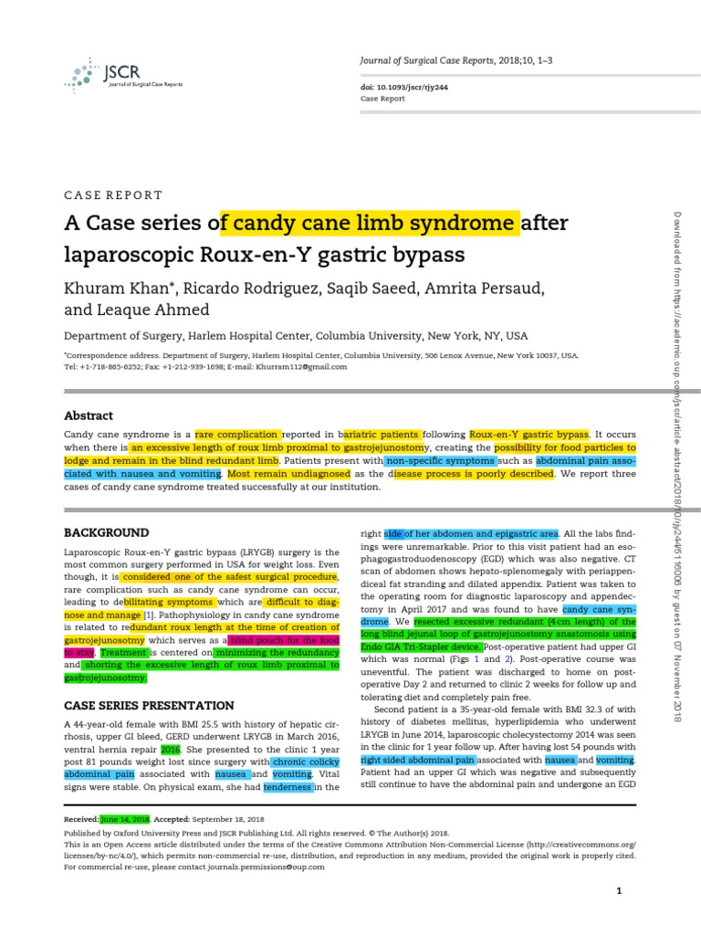 A Case Series of Candy Cane Limb Syndrome After Laparoscopic RouxenY