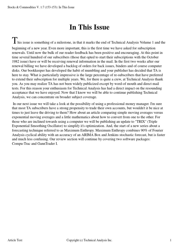 Stocks & Commodities V. 1:7 (153-153) : in This Issue | PDF | Technical ...