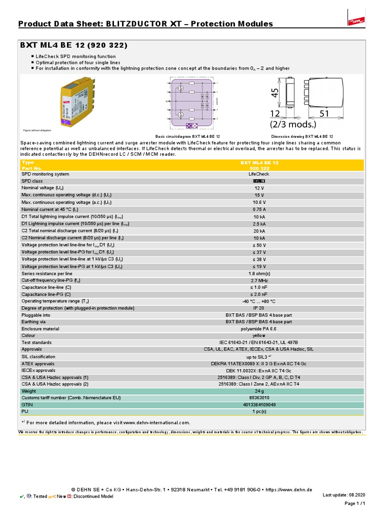 Product Data Sheet: BLITZDUCTOR XT - Protection Modules BXT ML4 BE 12 ...