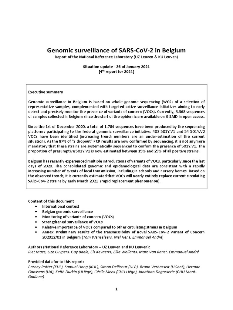 Genomic Surveillance of SARS-CoV-2 in Belgium | PDF | Whole Genome ...
