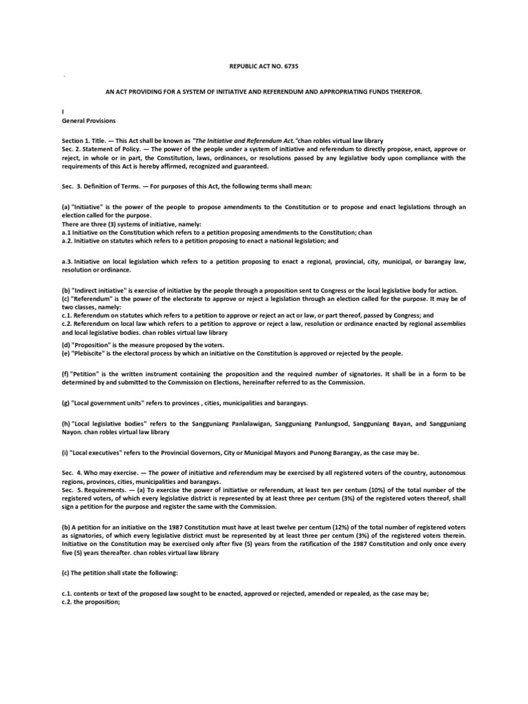 Republic Act No 6735 | PDF