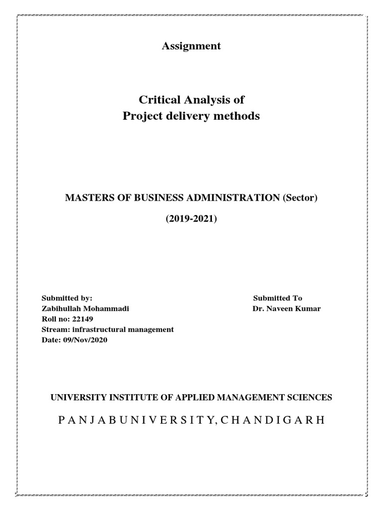 Analysis of Project Delivery Method (Zabihullah - 22149) (3002) | PDF ...