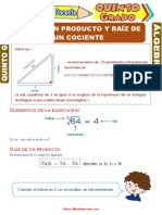 Raíz de Un Producto y Raíz de Un Cociente para Quinto Grado de Primaria