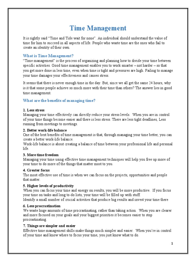 What is time management pdf time management professional skills