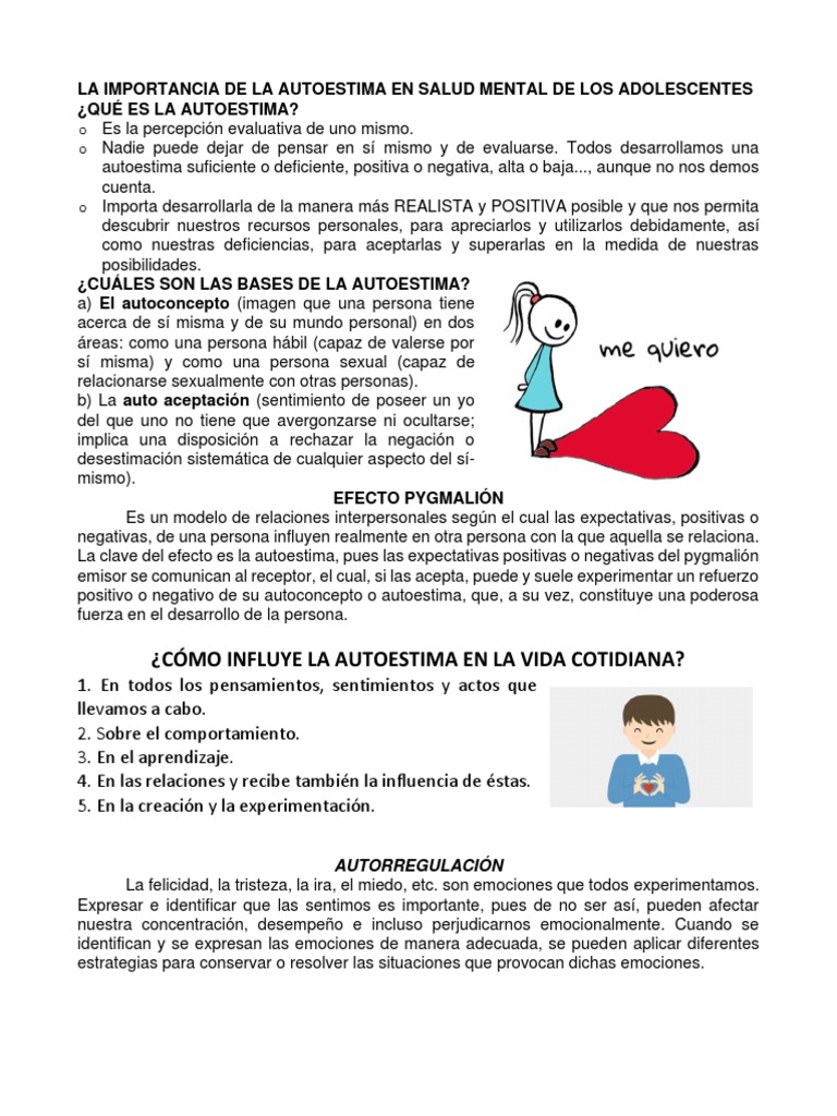 Autoestima y salud mental en adolescentes | PDF | Autoestima | Las ...