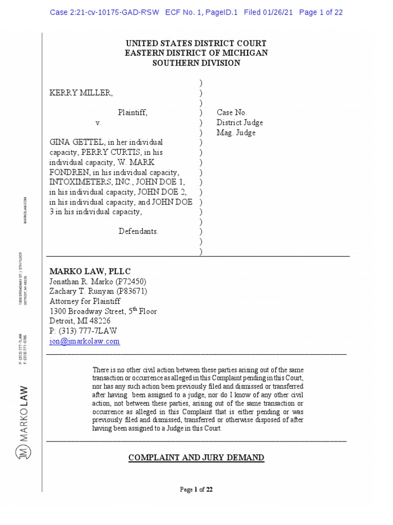 Complaint & Jury Demand Filed 1-26-21 | PDF | Driving Under The ...