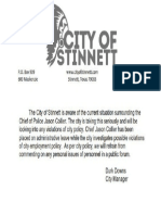 City of Stinnett Collier Statement