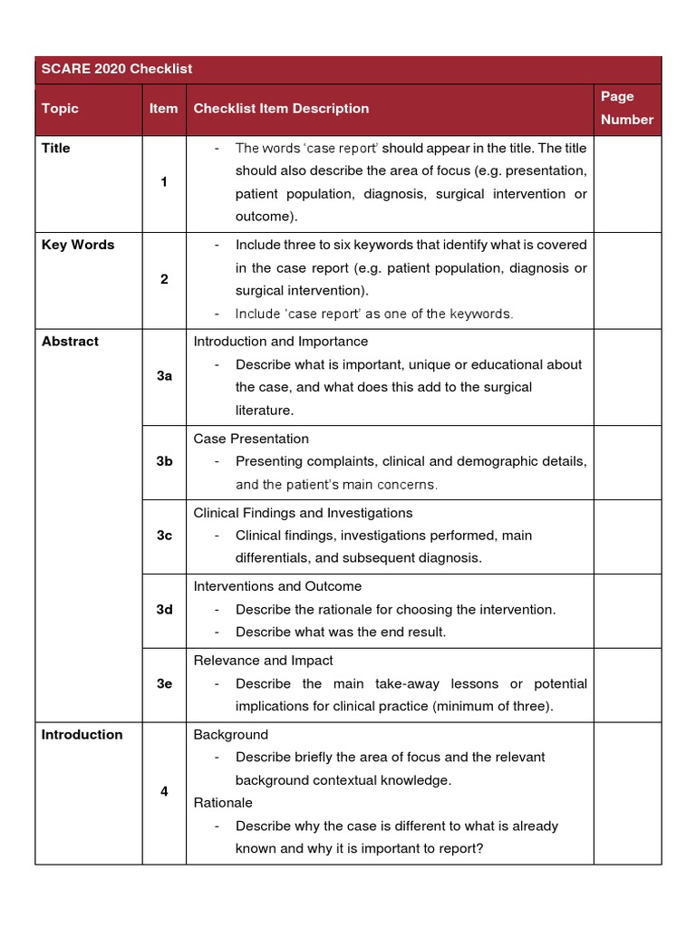 SCARE 2020 Case Report Checklist | PDF | Case Report | Surgery