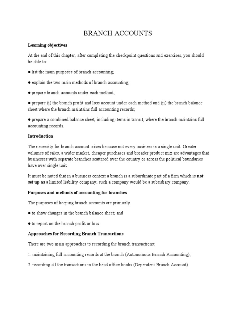 Branch Accounting Methods Explained | PDF | Debits And Credits ...