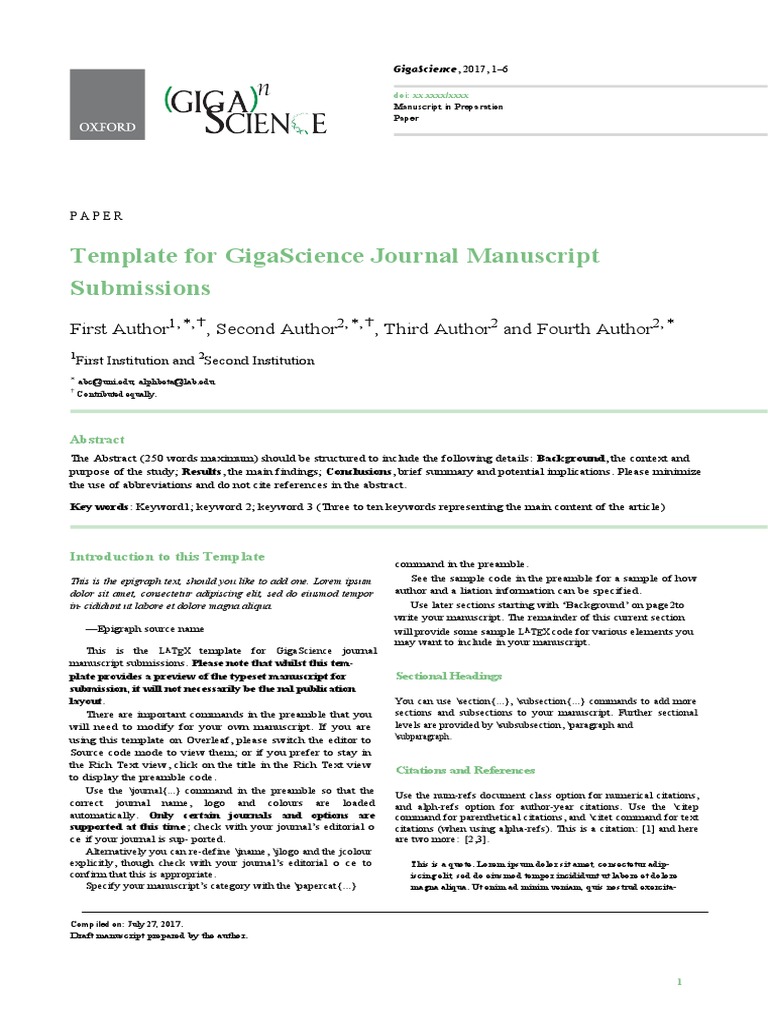 Template For Gigascience Journal Manuscript Submissions: First Author ...