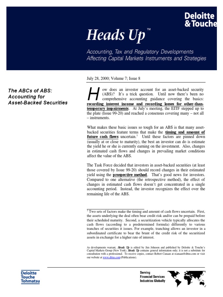 The Abcs of Abs Accounting For AssetBacked Securities PDF Asset