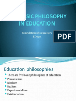 Five Basic Philosophy in Education: Foundation of Education ED640