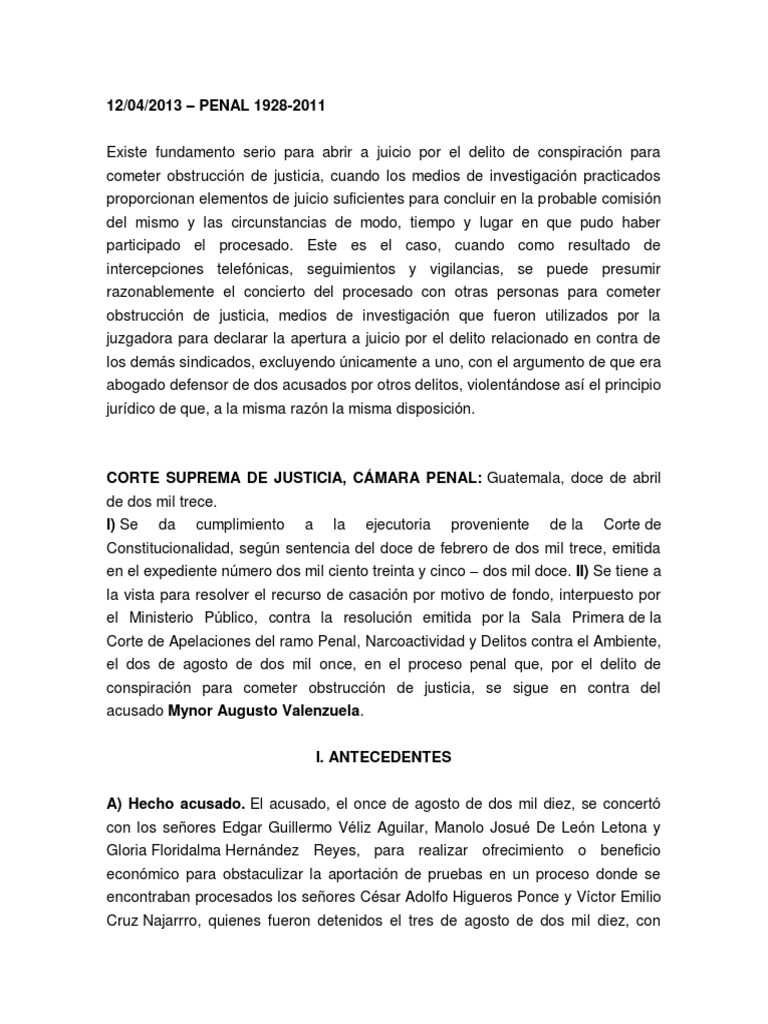 Conspiración y Obstrucción de Justicia en Guatemala | PDF | Sentencia ...